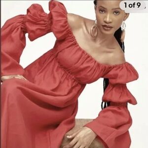 100% linen cottagecore XS/S red dress by Nigerian brand Mie